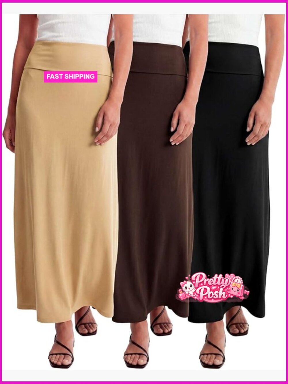 3-Pack Ultra-Soft Flowy Maxi High Waisted Long Skirts Plus Size